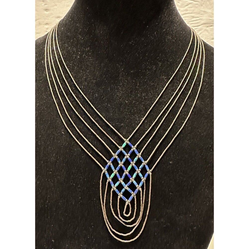 Liquid Silver Necklace Native American Necklace Turquoise Sterling Silver Woven